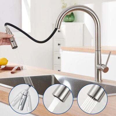 Auralum - Grifo de Cocina con Ducha Extraíble - 45cm, Giratorio 360°, 2 Modos Auralum - Grifo de Cocina con Ducha Extraíble - 45cm, Giratorio 360°, 2 Modos