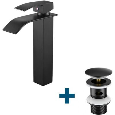 Mezclador de lavabo cascada negro - Grifo y desagüe con tapón - Baño Mezclador de lavabo cascada negro - Grifo y desagüe con tapón - Baño
