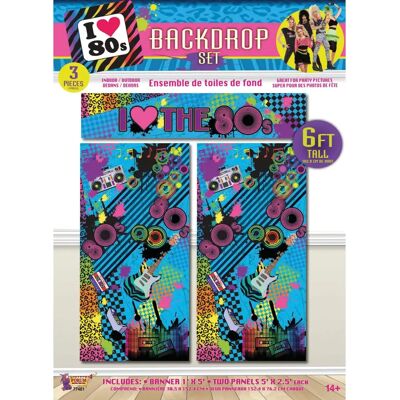 Bristol Novelty 80er Jahre Hintergrund-Set - 6 Fuß, 3-teilig, Blau, für Erwachsene Bristol Novelty 80er Jahre Hintergrund-Set - 6 Fuß, 3-teilig, Blau, für Erwachsene