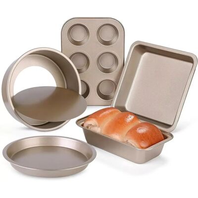 Golden Carbon Steel Baking Set - Bakeware & Muffin Pan Kit Golden Carbon Steel Baking Set - Bakeware & Muffin Pan Kit