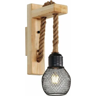 Comely Vintage Wood Wall Lamp - Hemp Rope Industrial Decor Comely Vintage Wood Wall Lamp - Hemp Rope Industrial Decor