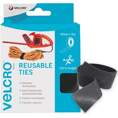 Velcro EC60254 Fitas reutilizáveis - 30 mm x 5 m - Preto Velcro EC60254 Fitas reutilizáveis - 30 mm x 5 m - Preto