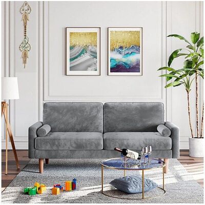 DripeX - Canapé Scandinave 3 Places - Velours gris - Bois massif - Sofa DripeX - Canapé Scandinave 3 Places - Velours gris - Bois massif - Sofa