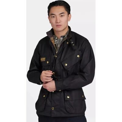 Jaqueta encerada preta Barbour International - Estilo motociclista clássico Jaqueta encerada preta Barbour International - Estilo motociclista clássico