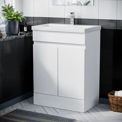 NES Home - Alaska White 600 mm Freestanding Basin Vanity Unit - White NES Home - Alaska White 600 mm Freestanding Basin Vanity Unit - White
