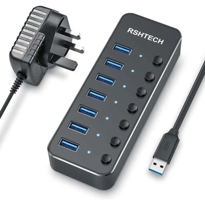 Rshtech - 7-Port USB 3.0 Hub - Aluminum - USB Hub Rshtech - 7-Port USB 3.0 Hub - Aluminum - USB Hub