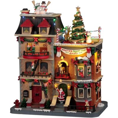 Lemax Santa's Rooftop Bash - Decoración de pueblo con adaptador de 45V Lemax Santa's Rooftop Bash - Decoración de pueblo con adaptador de 45V