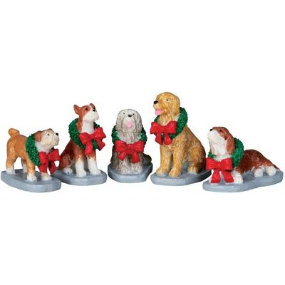 Lemax Set di 5 Cagnolini Natalizi - Figurine di Villaggio Lemax Set di 5 Cagnolini Natalizi - Figurine di Villaggio