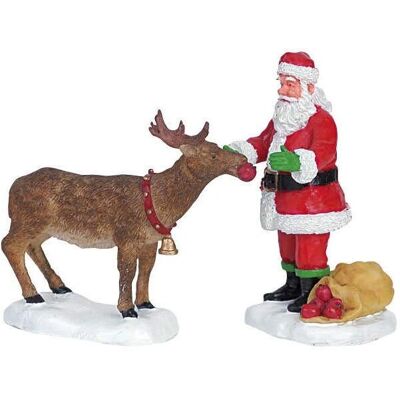 Lemax Père Noël avec Renne - Ensemble de 2 Figurines 7,3cm - Publicité Lemax Père Noël avec Renne - Ensemble de 2 Figurines 7,3cm - Publicité