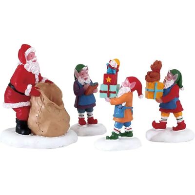 Lemax Santa's Wonderland - Conjunto de 4 miniaturas de resina para vila de Natal Lemax Santa's Wonderland - Conjunto de 4 miniaturas de resina para vila de Natal