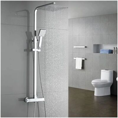 Columna de ducha cromada AURALUM - Termostática 38°C con ducha lluvia y mano Columna de ducha cromada AURALUM - Termostática 38°C con ducha lluvia y mano