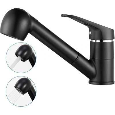 Auralum - Rubinetto da cucina estraibile con tubo da 50cm - Nero - Girevole a 360° - Acqua calda e fredda - Monocomando Auralum - Rubinetto da cucina estraibile con tubo da 50cm - Nero - Girevole a 360° - Acqua calda e fredda - Monocomando