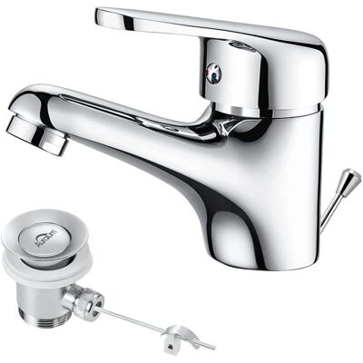 AURALUM Grifo de baño pequeño cromado con juego de desagüe - Accesorio de baño AURALUM Grifo de baño pequeño cromado con juego de desagüe - Accesorio de baño