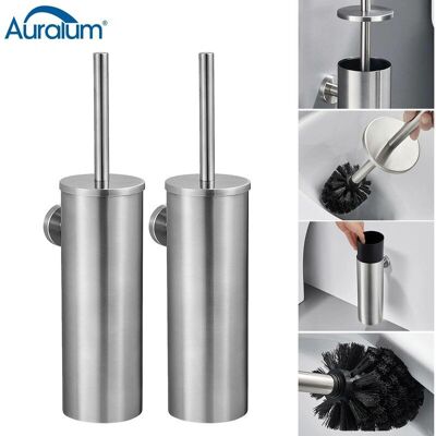 Auralum Cepillo de inodoro de acero cepillado montado en pared - Cepillo WC con soporte Auralum Cepillo de inodoro de acero cepillado montado en pared - Cepillo WC con soporte