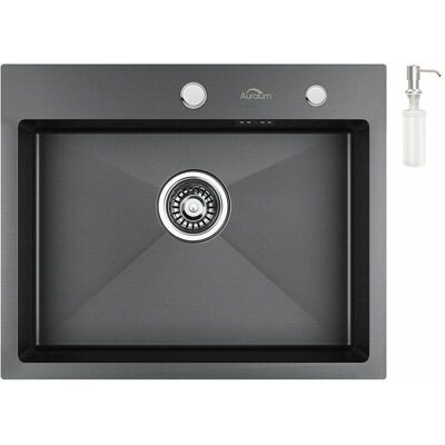 Lavello da Cucina in Acciaio Inox Fatto a Mano - 55x45cm, Vasca Singola, Grigio Scuro Lavello da Cucina in Acciaio Inox Fatto a Mano - 55x45cm, Vasca Singola, Grigio Scuro