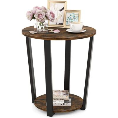 Costway - Round 2-Tier Side Table - Marco metálico - Industrial - Mesa Costway - Round 2-Tier Side Table - Marco metálico - Industrial - Mesa