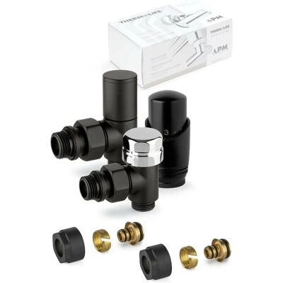 Kit de Válvula Termostática de Ángulo Negro - Accesorios para Radiadores Kit de Válvula Termostática de Ángulo Negro - Accesorios para Radiadores