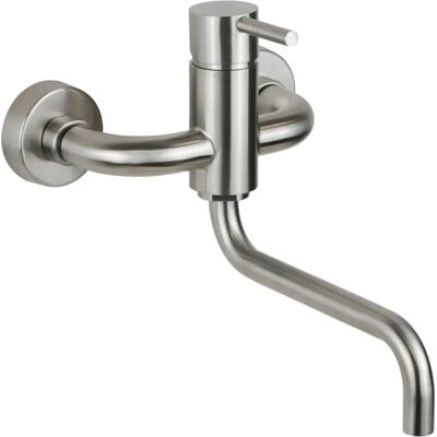 Mezclador de fregadero de cocina de acero inoxidable Pollini Acqua Design - Montaje en pared - Ajustable a 360° - Elegante y duradero Mezclador de fregadero de cocina de acero inoxidable Pollini Acqua Design - Montaje en pared - Ajustable a 360° - Elegante y duradero
