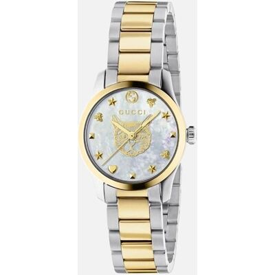 Gucci YA1265012 G-Timeless Weiß Perlmutt Zifferblatt Zwei-Ton Armbanduhr Gucci YA1265012 G-Timeless Weiß Perlmutt Zifferblatt Zwei-Ton Armbanduhr