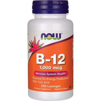 NOW Foods Vitamina B-12 con Ácido Fólico, 1000mcg - 250 pastillas NOW Foods Vitamina B-12 con Ácido Fólico, 1000mcg - 250 pastillas