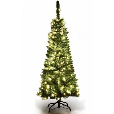 Costway 135cm Slank Kerstboom met Warm Witte LED-Lichten - Kerstboom Costway 135cm Slank Kerstboom met Warm Witte LED-Lichten - Kerstboom