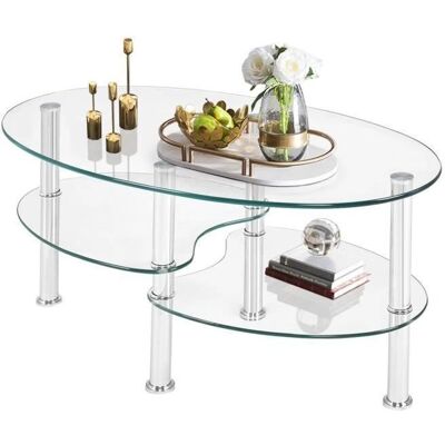 GIANTEX - Table basse ovale en verre - Transparent - Châssis métal - Table basse - Publicité GIANTEX - Table basse ovale en verre - Transparent - Châssis métal - Table basse - Publicité