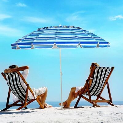 Costway 243 cm Strand-Sonnenschirm - Verstellbar, Winddicht, Dunkelblau Costway 243 cm Strand-Sonnenschirm - Verstellbar, Winddicht, Dunkelblau