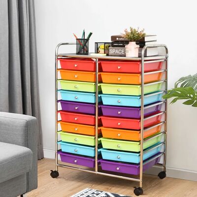 Costway - 20-Drawer Chrome Cart - Veelkleurige lades Costway - 20-Drawer Chrome Cart - Veelkleurige lades