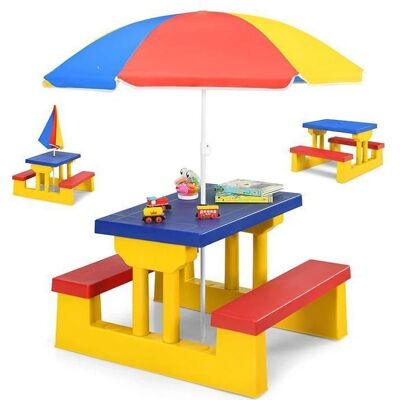 Costway Ensemble de Jardin Enfant - Table, Bancs, Parasol - Extérieur - Publicité Costway Ensemble de Jardin Enfant - Table, Bancs, Parasol - Extérieur - Publicité