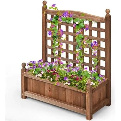 COSTWAY Jardinière avec Treillis Bois 64,5 x 28 x 75 cm - Pot de Fleurs Rectangulaire - Publicité COSTWAY Jardinière avec Treillis Bois 64,5 x 28 x 75 cm - Pot de Fleurs Rectangulaire - Publicité