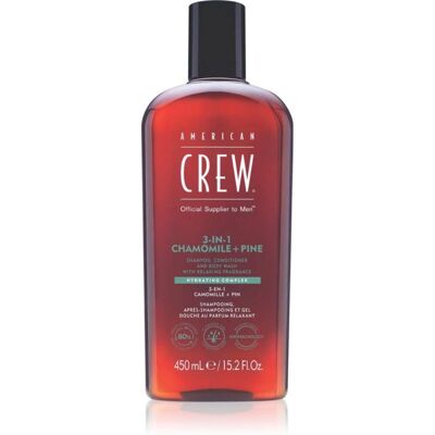 American Crew 3-i-1 Kamille + Fyr Shampoo, Balsam og Kropvask (450ml) American Crew 3-i-1 Kamille + Fyr Shampoo, Balsam og Kropvask (450ml)