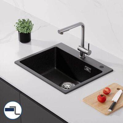 AURALUM Fregadero de Cocina en Granito 55x45cm - Un Cuenco, Grifo Giratorio AURALUM Fregadero de Cocina en Granito 55x45cm - Un Cuenco, Grifo Giratorio