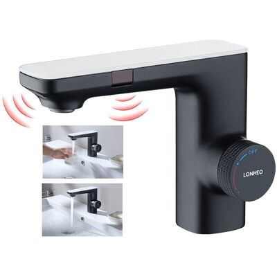 Grifo infrarrojo sin contacto para baño - Negro con doble sensor y diseño moderno Grifo infrarrojo sin contacto para baño - Negro con doble sensor y diseño moderno