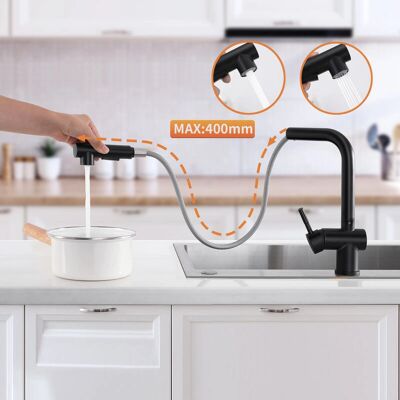 Grifo de Cocina de Acero Inoxidable Lonheo con Giro de 360° y Cabezal Extraíble Grifo de Cocina de Acero Inoxidable Lonheo con Giro de 360° y Cabezal Extraíble