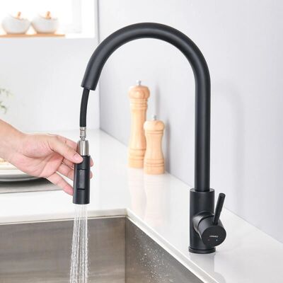 Rubinetto Cucina Lonheo con Doccetta Estraibile 40CM - Acciaio Inox Nero 2 Funzioni Rubinetto Cucina Lonheo con Doccetta Estraibile 40CM - Acciaio Inox Nero 2 Funzioni