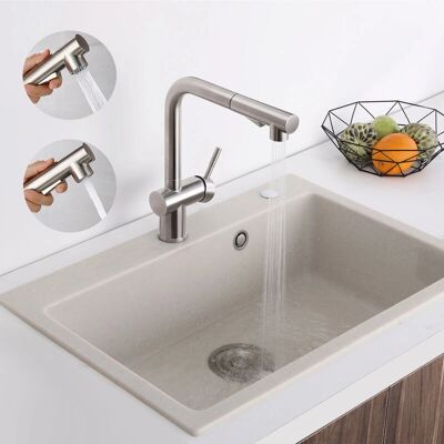 Grifo de Cocina de Acero Inoxidable Lonheo con Giro de 360° y Cabezal Desmontable - 7-Form Grifo de Cocina de Acero Inoxidable Lonheo con Giro de 360° y Cabezal Desmontable - 7-Form