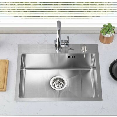 AURALUM Lavello da Cucina in Acciaio Inox - 55x45cm, 1 Vasca AURALUM Lavello da Cucina in Acciaio Inox - 55x45cm, 1 Vasca