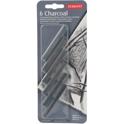 Blocchi di Carbone Derwent - Set di 6 bastoncini di carbone compressi - Qualità professionale Blocchi di Carbone Derwent - Set di 6 bastoncini di carbone compressi - Qualità professionale