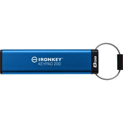 Kingston IronKey Clavier 200 - Clé USB 8 Go - Bleu - Sécurité Matériel - Publicité Kingston IronKey Clavier 200 - Clé USB 8 Go - Bleu - Sécurité Matériel - Publicité
