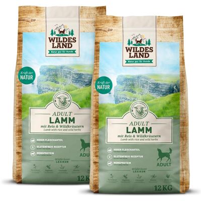 Wildes Land Lamm & Ris Hundfoder - Högt köttinnehåll, Utan spannmål, Känsliga hundar Wildes Land Lamm & Ris Hundfoder - Högt köttinnehåll, Utan spannmål, Känsliga hundar