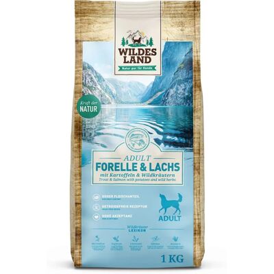 Sucha karma Wildes Land z pstrągiem - Dorośli, 1kg, Bez zbóż Sucha karma Wildes Land z pstrągiem - Dorośli, 1kg, Bez zbóż