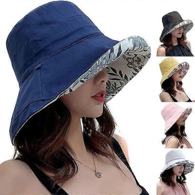 Märke Modell Sommarhatt i Bomull med Bred Kant Reversibel Blommor UV-skydd - Hatt Märke Modell Sommarhatt i Bomull med Bred Kant Reversibel Blommor UV-skydd - Hatt