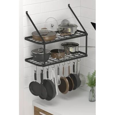 Unbranded - 2-Tier Pan Rack Black Wall-Mounted - Pot rack Unbranded - 2-Tier Pan Rack Black Wall-Mounted - Pot rack