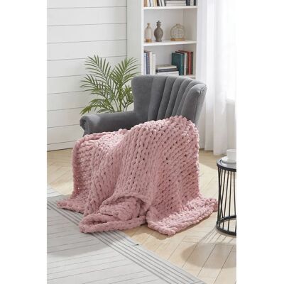 Unknown - Chunky Knit - Baby Pink - 120x150cm - Throw Blanket Unknown - Chunky Knit - Baby Pink - 120x150cm - Throw Blanket