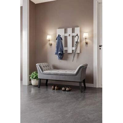 Living and Home - Velvet Buttoned Bench - Grey - Bench Living and Home - Velvet Buttoned Bench - Grey - Bench