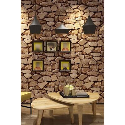 Livingandhome - Stone Brick Wallpaper - Brown - Wallpaper Livingandhome - Stone Brick Wallpaper - Brown - Wallpaper