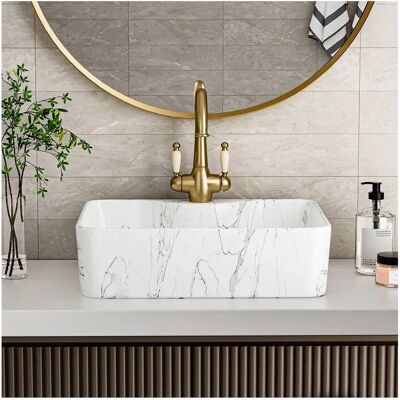 Living and Home - Rectangular Marble Vessel Sink - White Living and Home - Rectangular Marble Vessel Sink - White