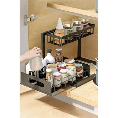 LivingandHome - 2-Tier - Under-sink - Iron Black - Organizer LivingandHome - 2-Tier - Under-sink - Iron Black - Organizer
