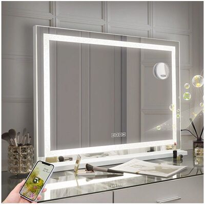 Miroir Hollywood FENCHILIN avec lumière en cristal et Bluetooth - Publicité Miroir Hollywood FENCHILIN avec lumière en cristal et Bluetooth - Publicité
