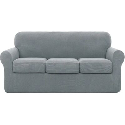 Housse de Canapé 3 Places Gris Clair SUBRTEX avec Coussins - Protège Canapé Housse de Canapé 3 Places Gris Clair SUBRTEX avec Coussins - Protège Canapé